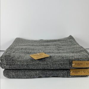 2 Pc Common Thread Bamboo Bath Towel Set Dark Grey Eco Melange NEW